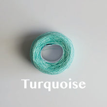Load image into Gallery viewer, A &#39;Turquoise&#39; colour yarn cake of 2/16s mercerised cotton yarn