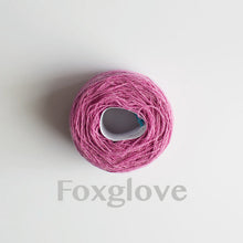Load image into Gallery viewer, A &#39;Foxglove&#39; colour yarn cake of 2/17s merino lambswool yarn